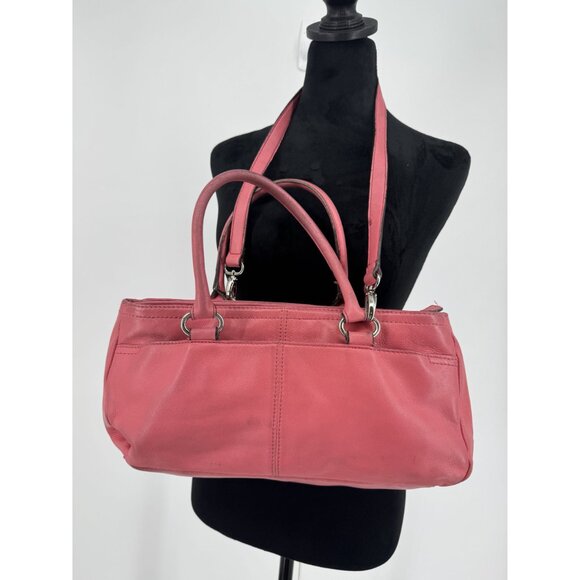 Vintage Baguette Purse Y2k East West Pocket Pink Strap 2 Handles Leather Zip - Picture 7 of 7